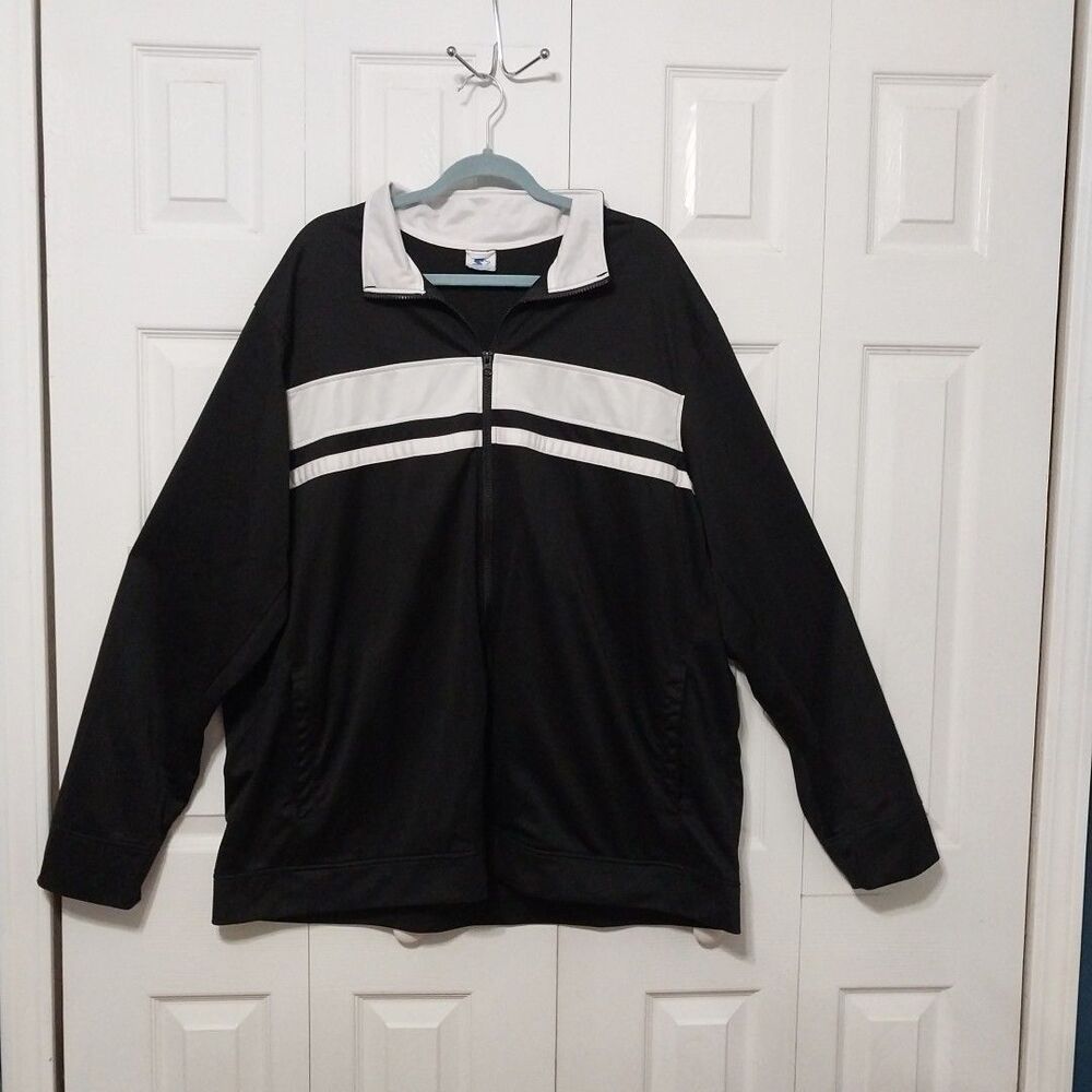 Vintage Starter Track Jacket Men's XXL Black White Stripe Retro Athletic Zip Up